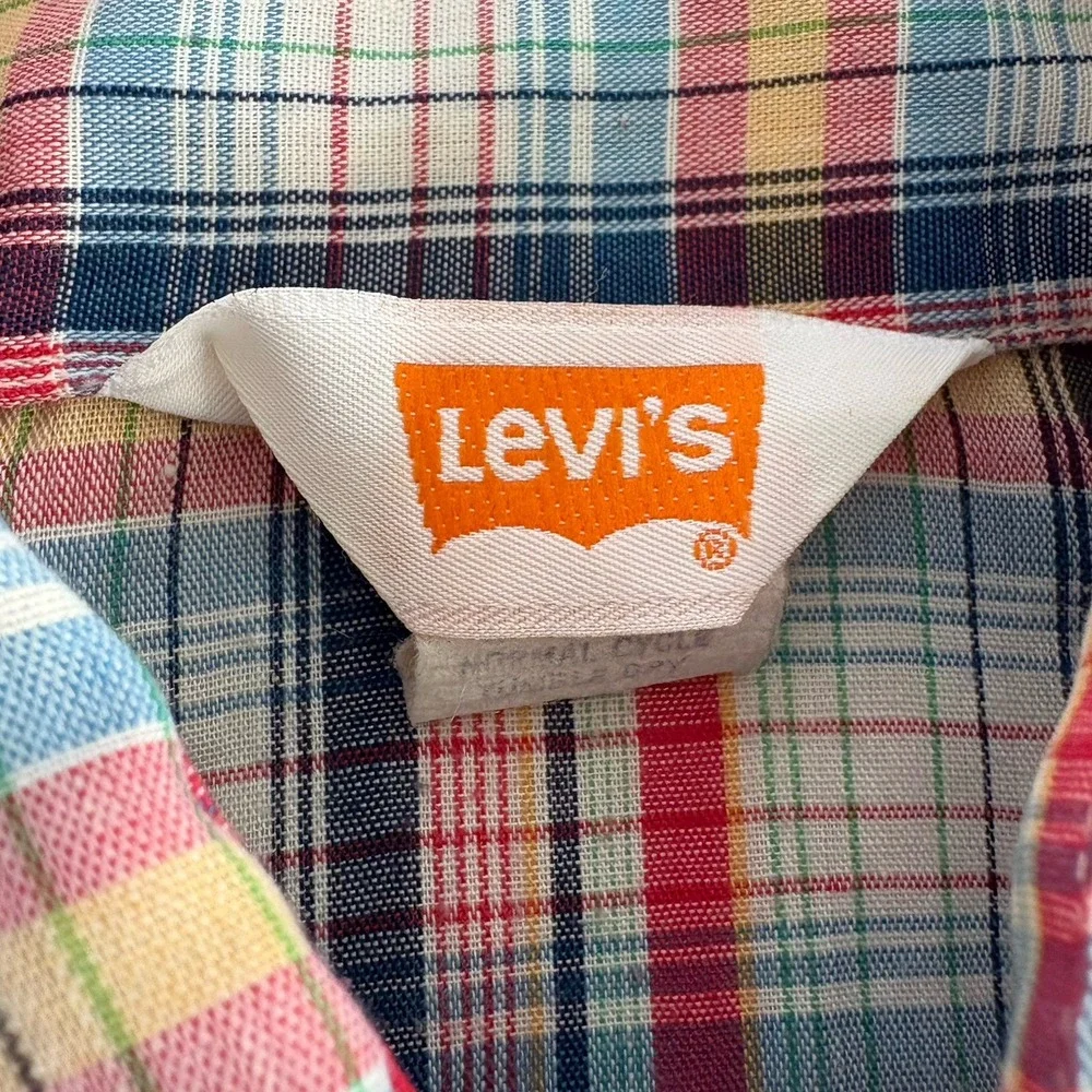 Vintage Levi's‎ Orange Batwing Multicolor Plaid Button Front Long Sleeve Shirt